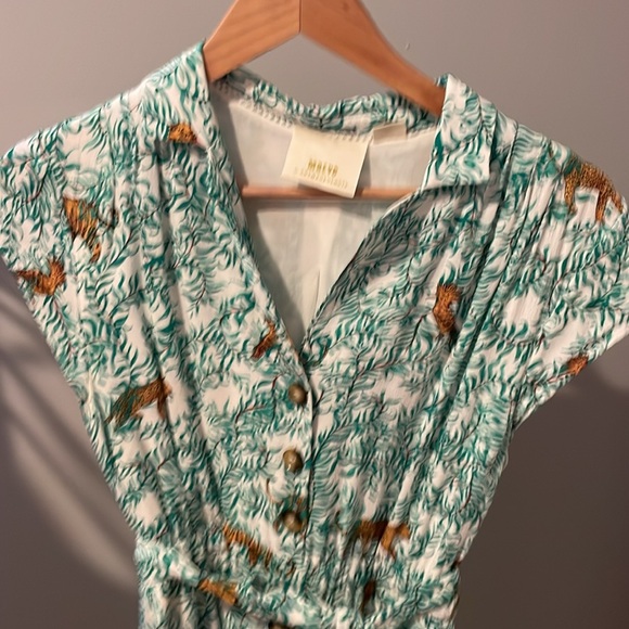 Maeve by Anthropologie Catherine Tiger Print Shirtdress  Green Button Front 6P - Picture 4 of 8